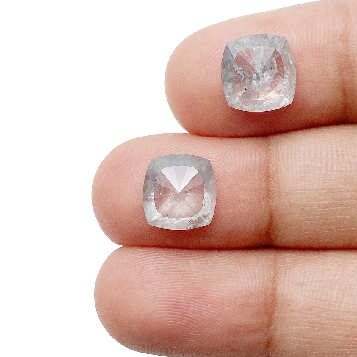 4.02cttw | Salt &amp; Pepper Cushion Shape Rose Cut Diamond Matched Pair - Modern Rustic Diamond