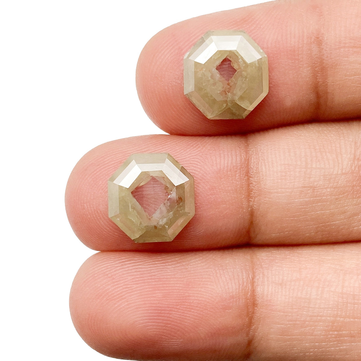 3.33cttw | Salt &amp; Pepper Octagonal Shape Rose Cut Diamond Matched Pair - Modern Rustic Diamond