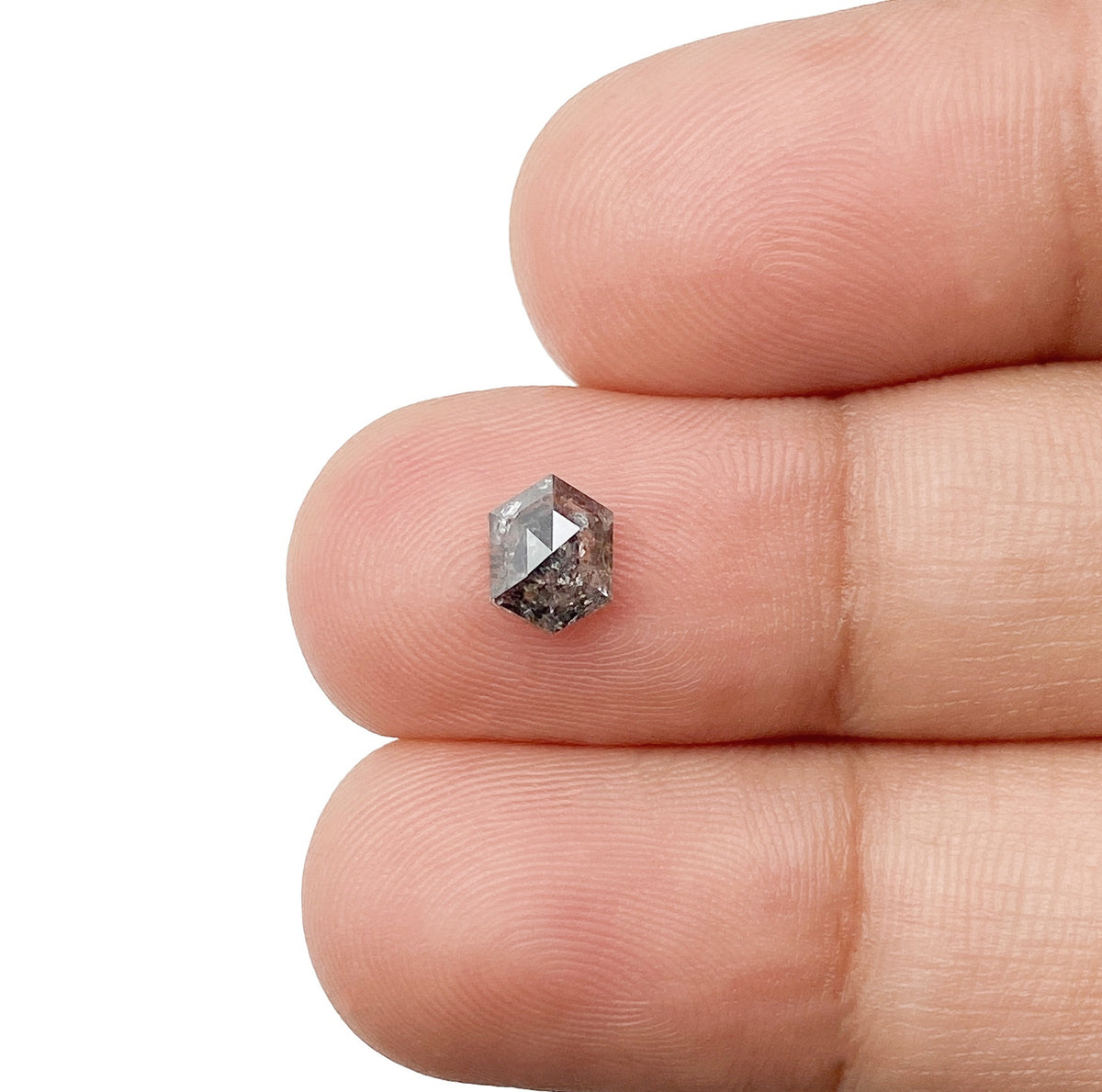 0.67ct | Salt &amp; Pepper Hexagon Shape Rose Cut Diamond - Modern Rustic Diamond