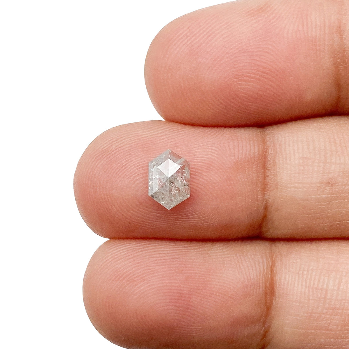 0.63ct | Salt &amp; Pepper Hexagon Shape Rose Cut Diamond - Modern Rustic Diamond
