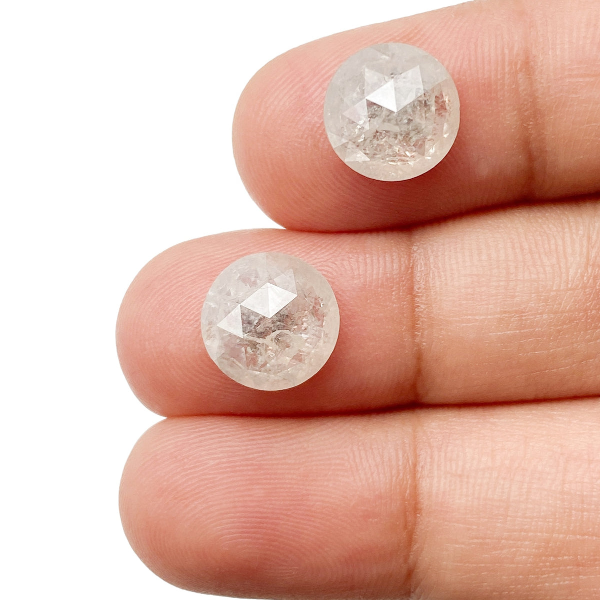 5.77cttw | Rustic Round Shape Rose Cut Diamond Matched Pair - Modern Rustic Diamond