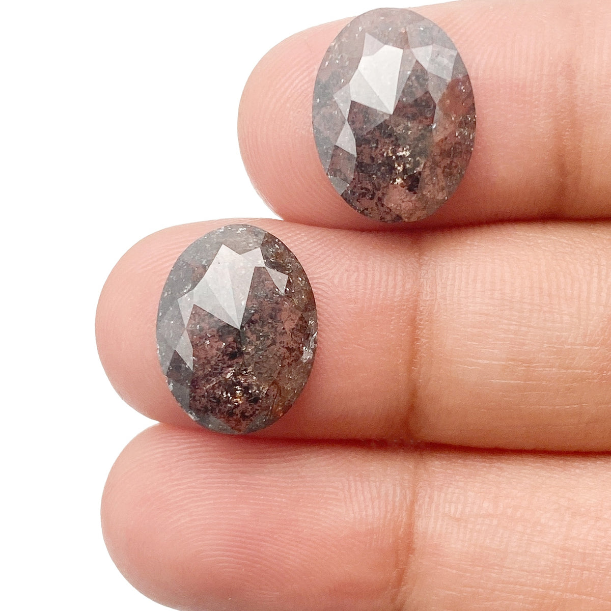 6.36cttw | Salt &amp; Pepper Oval Shape Rose Cut Diamond Matched Pair - Modern Rustic Diamond