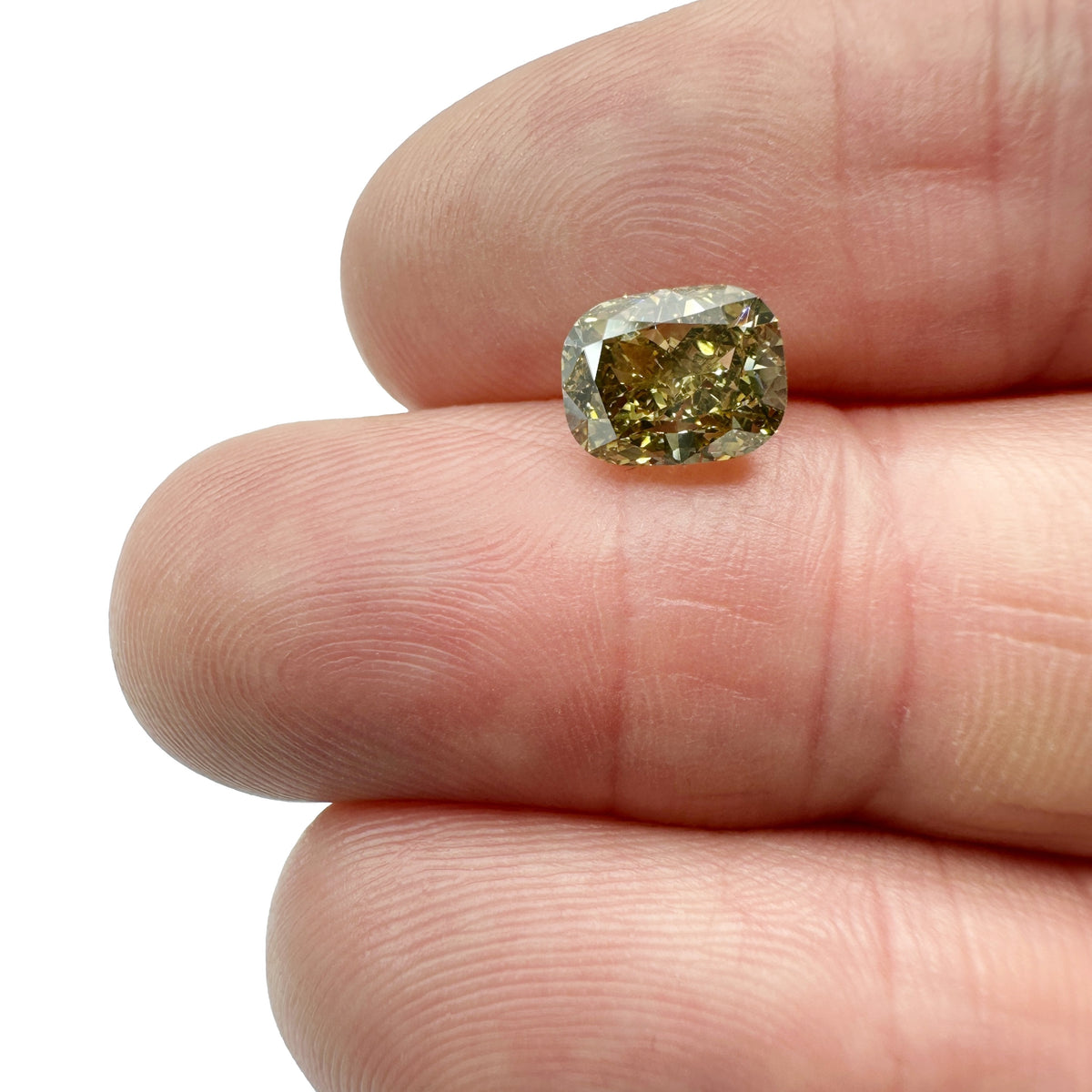 2.14ct | Fancy Dark Grayish Greenish Yellow VS2 Cushion Shape Brilliant Cut Diamond (GIA) - Modern Rustic Diamond