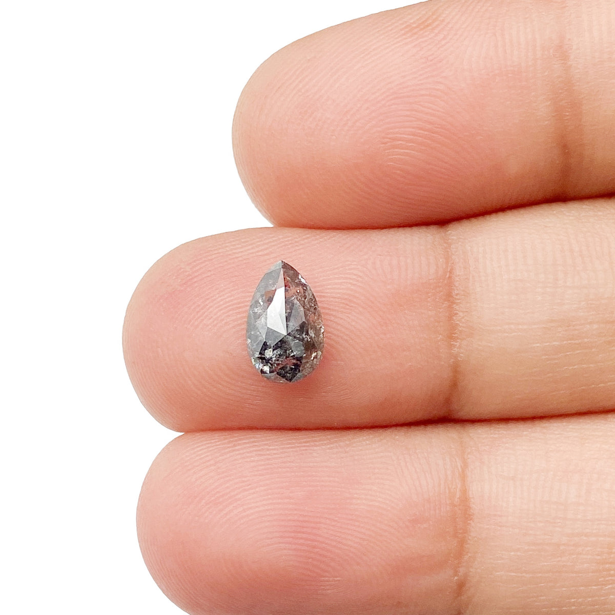 1.06ct | Salt &amp; Pepper Pear Shape Rose Cut Diamond - Modern Rustic Diamond