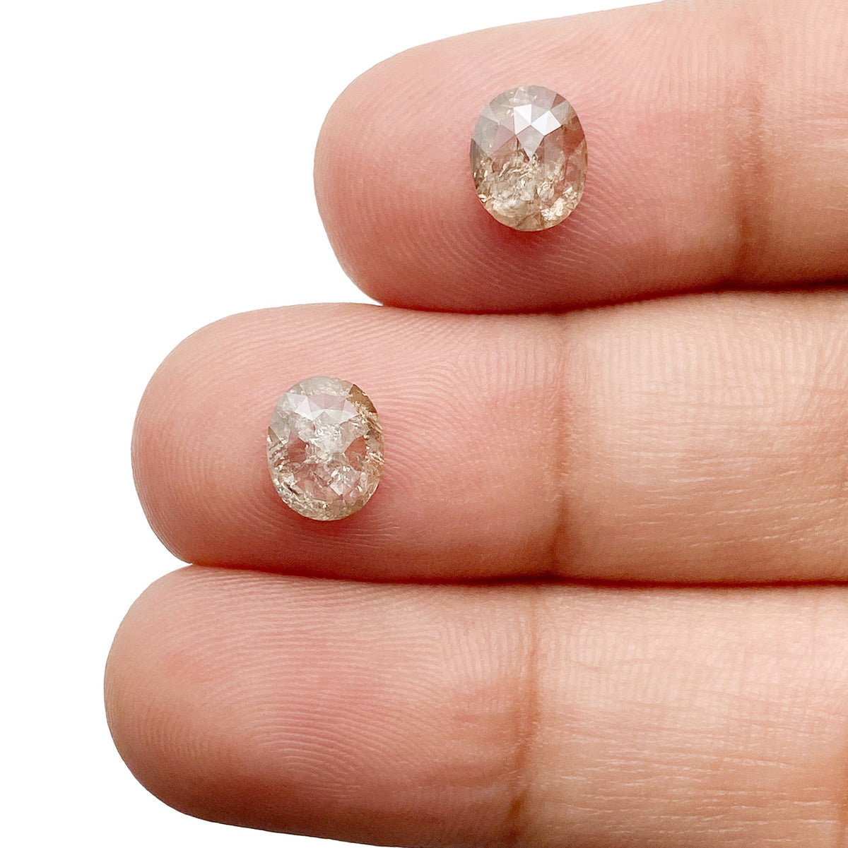 1.53cttw | Salt &amp; Pepper Oval Shape Rose Cut Diamond Matched Pair - Modern Rustic Diamond