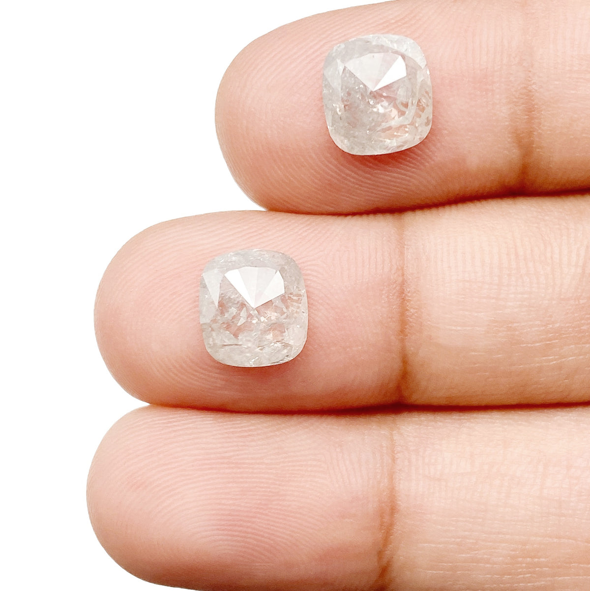 3.04cttw | Rustic Cushion Shape Rose Cut Diamond Matched Pair - Modern Rustic Diamond