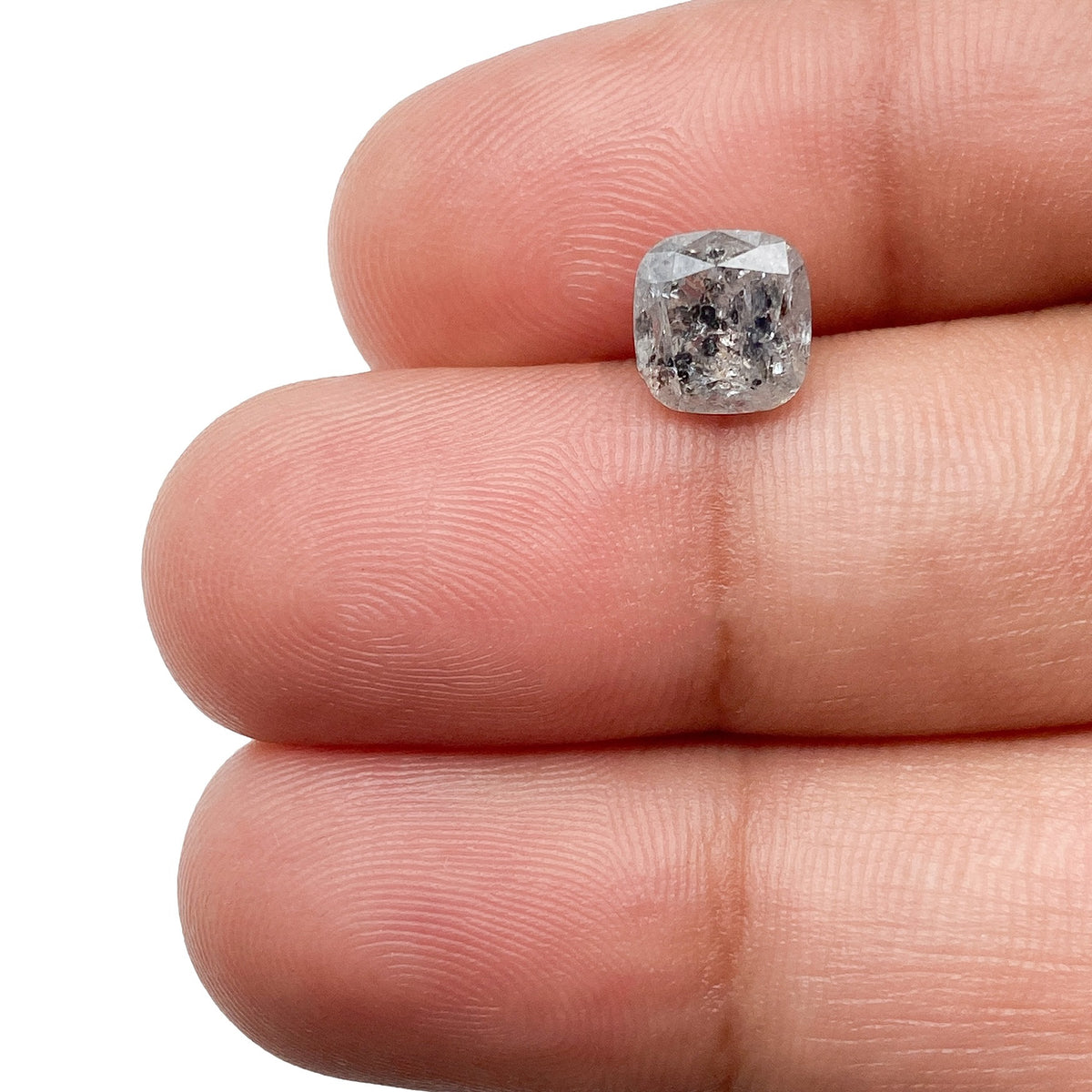 1.61ct | Salt &amp; Pepper Cushion Shape Rose Cut Diamond - Modern Rustic Diamond