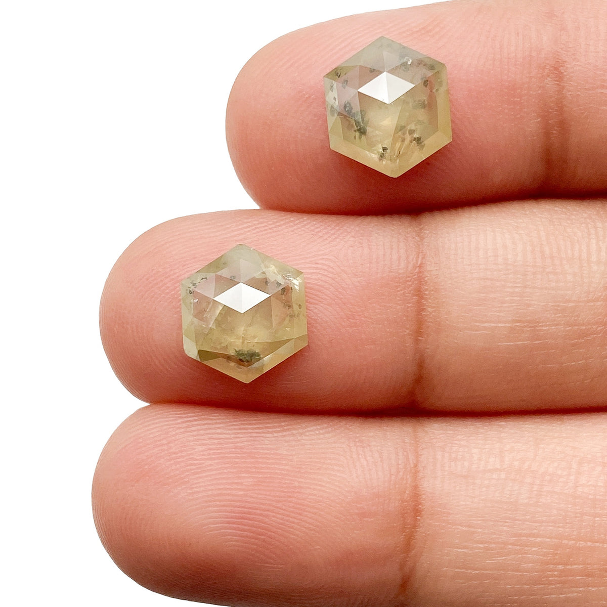 2.94cttw | Salt &amp; Pepper Hexagon Shape Rose Cut Diamond Matched Pair - Modern Rustic Diamond