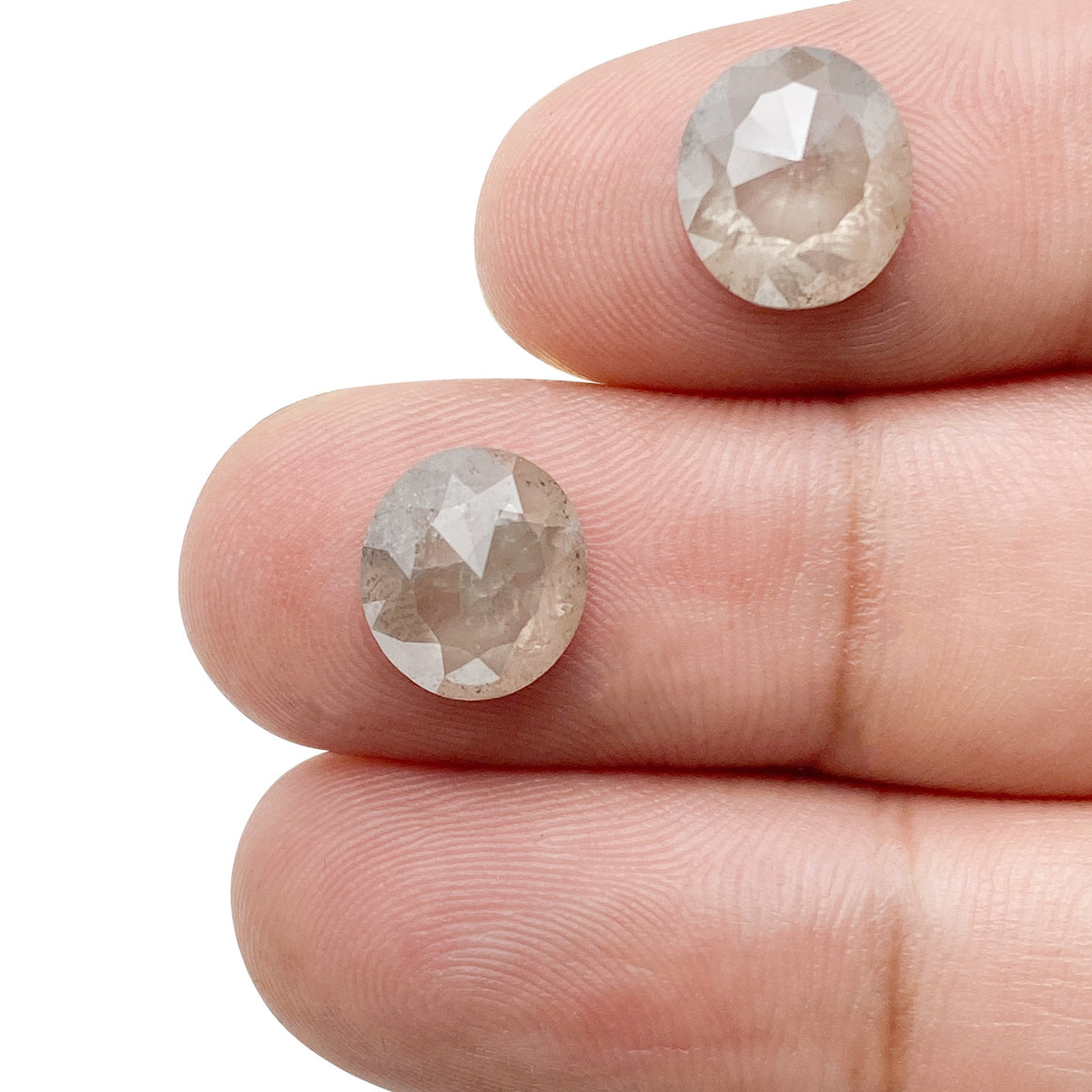 5.83cttw | Salt &amp; Pepper Oval Shape Rose Cut Diamond Matched Pair - Modern Rustic Diamond