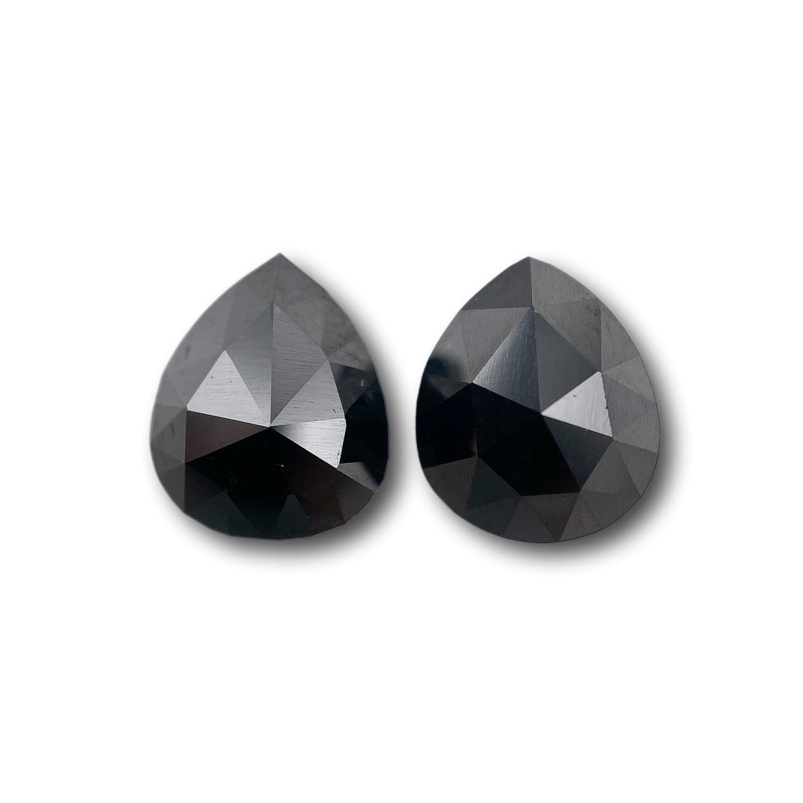 2.91cttw | Black Pear Shape Rose Cut Diamond Matched Pair-Modern Rustic Diamond