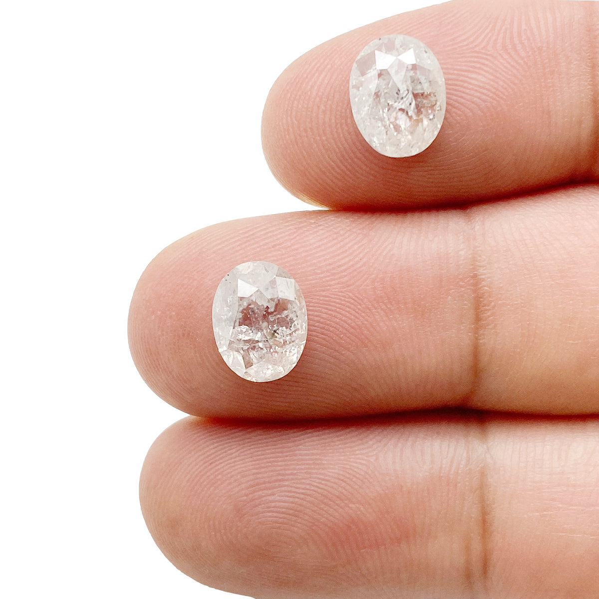 3.14cttw | Salt &amp; Pepper Oval Shape Rose Cut Diamond Matched Pair - Modern Rustic Diamond