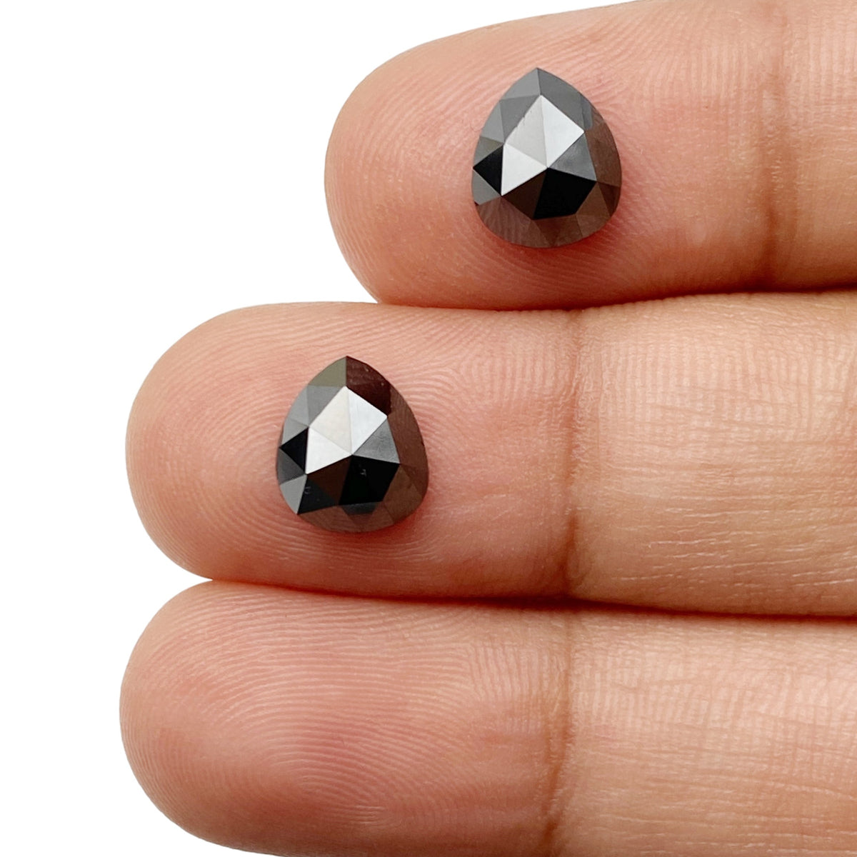 2.93cttw | Black Pear Shape Rose Cut Diamond Matched Pair-Modern Rustic Diamond