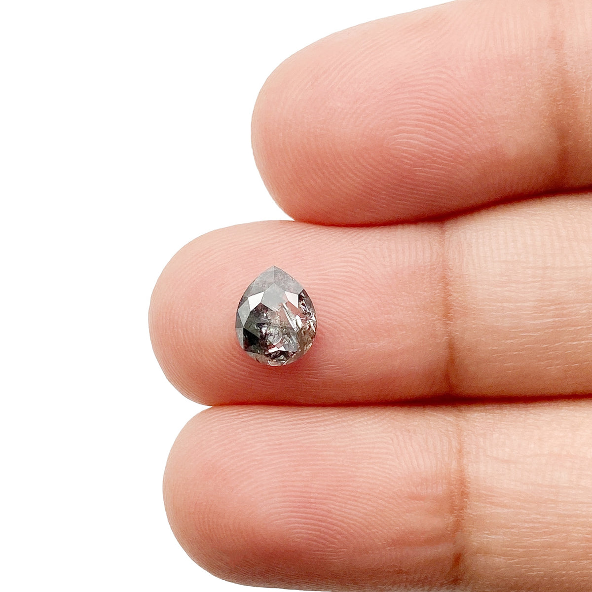 0.72ct | Salt &amp; Pepper Pear Shape Rose Cut Diamond - Modern Rustic Diamond