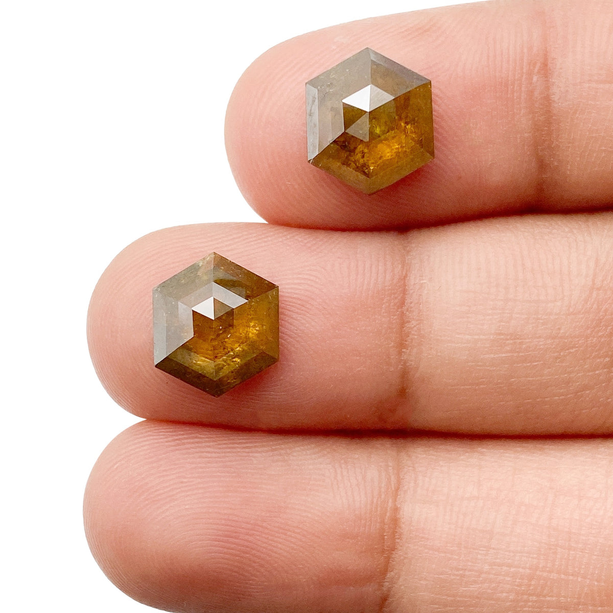 4.39cttw | Salt &amp; Pepper Hexagon Shape Rose Cut Diamond Matched Pair - Modern Rustic Diamond