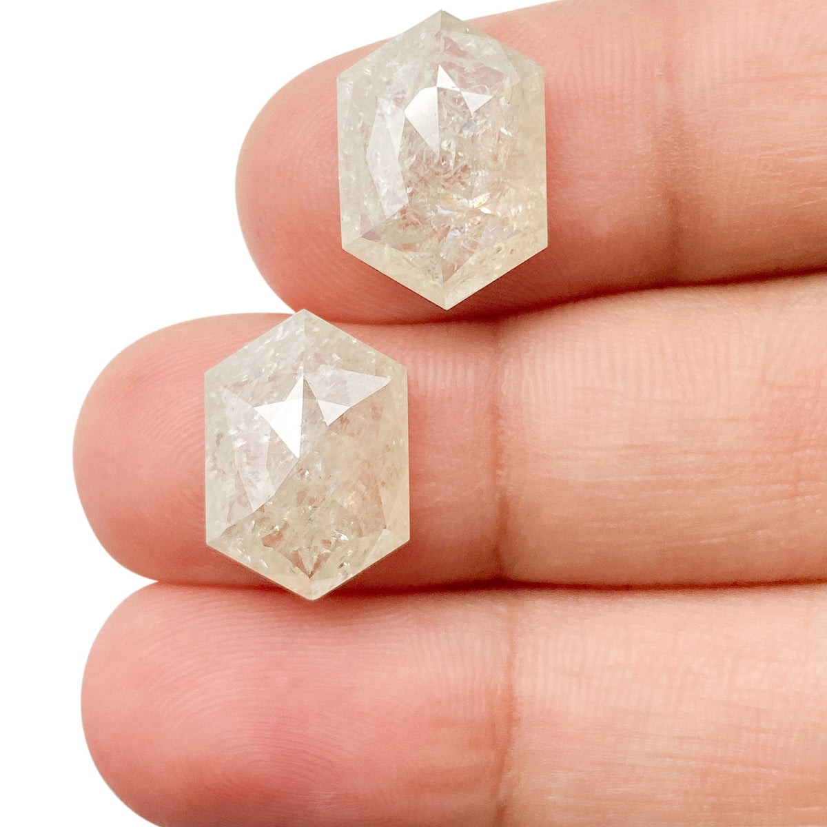 9.35cttw | Salt &amp; Pepper Hexagon Shape Rose Cut Diamond Matched Pair - Modern Rustic Diamond