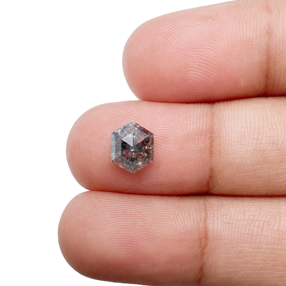 1.43ct | Salt &amp; Pepper Hexagon Shape Rose Cut Diamond - Modern Rustic Diamond