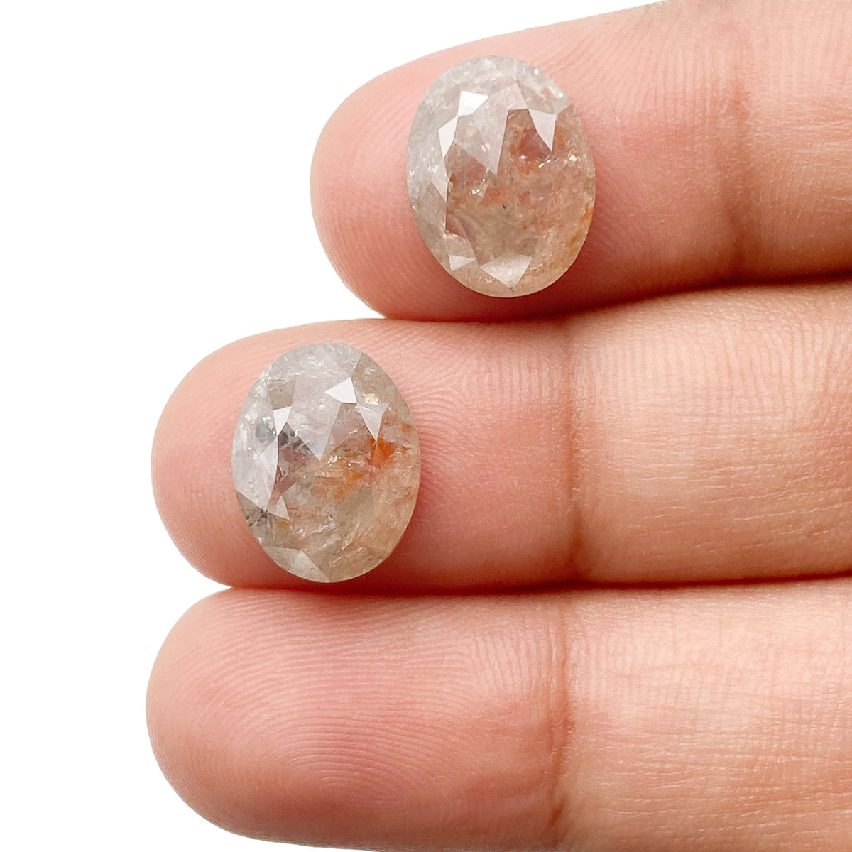 7.27cttw | Rustic Oval Shape Rose Cut Diamond Matched Pair - Modern Rustic Diamond