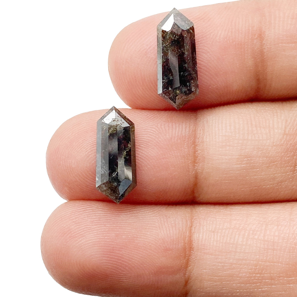 2.99cttw | Rustic  Hexagon Shape Rose Cut Diamond Matched Pair - Modern Rustic Diamond