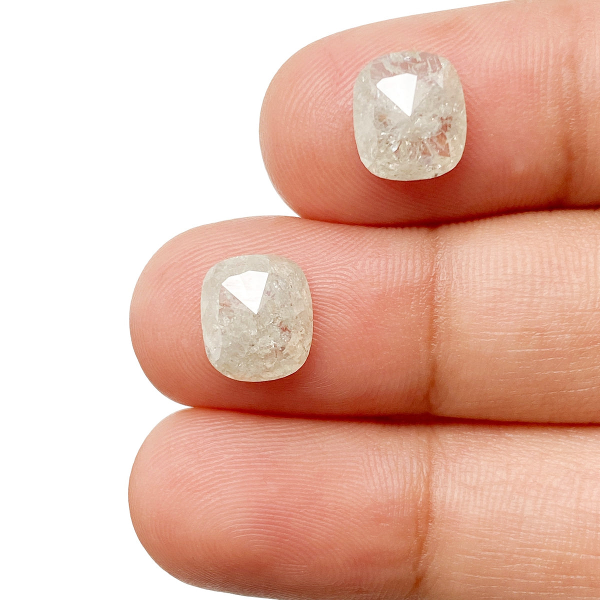 3.89cttw | Salt &amp; Pepper Cushion Shape Rose Cut Diamond Matched Pair - Modern Rustic Diamond