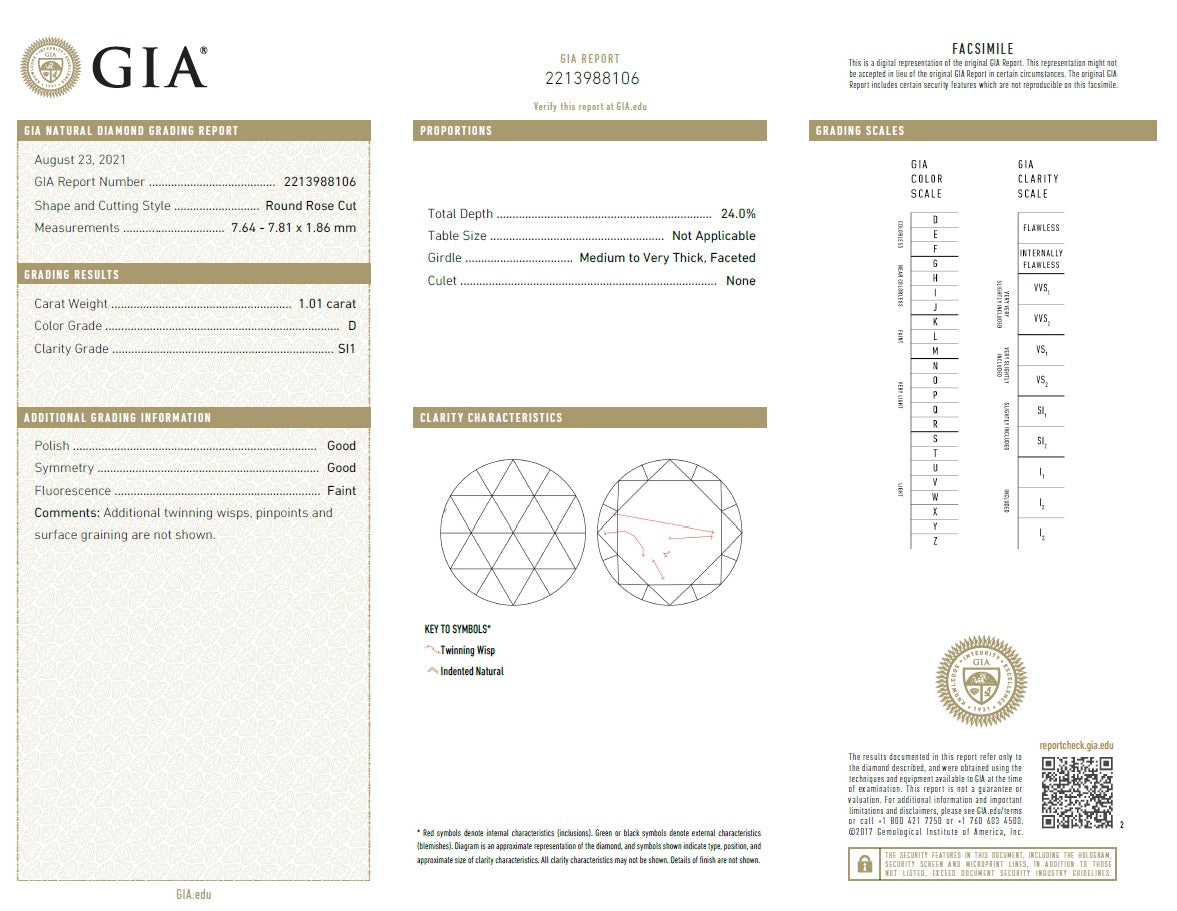1.01ct | D/SI1 Round Shape Rose Cut Diamond (GIA) - Modern Rustic Diamond