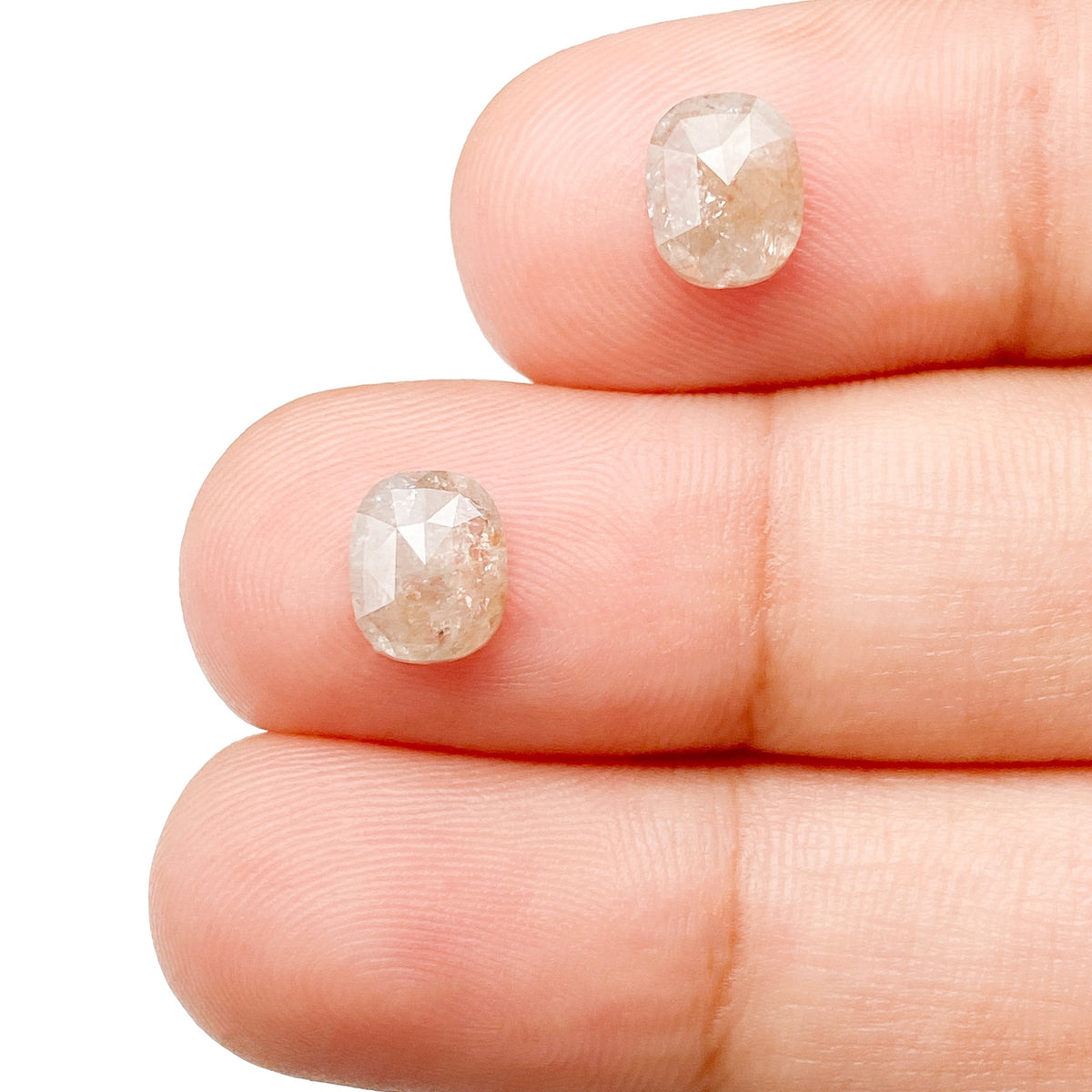 2.08cttw | Rustic  Cushion Shape Rose Cut Diamond Matched Pair - Modern Rustic Diamond