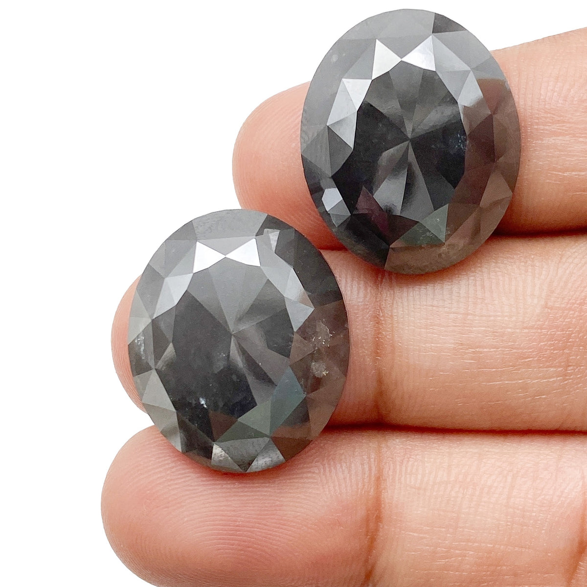 34.55cttw | Salt &amp; Pepper Oval Shape Rose Cut Diamond Matched Pair - Modern Rustic Diamond