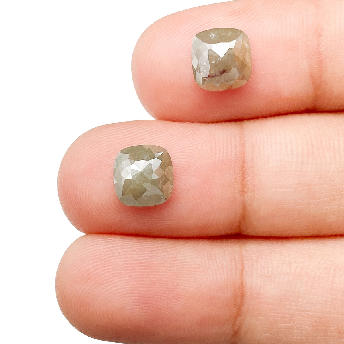 2.61cttw | Rustic  Cushion Shape Rose Cut Diamond Matched Pair - Modern Rustic Diamond