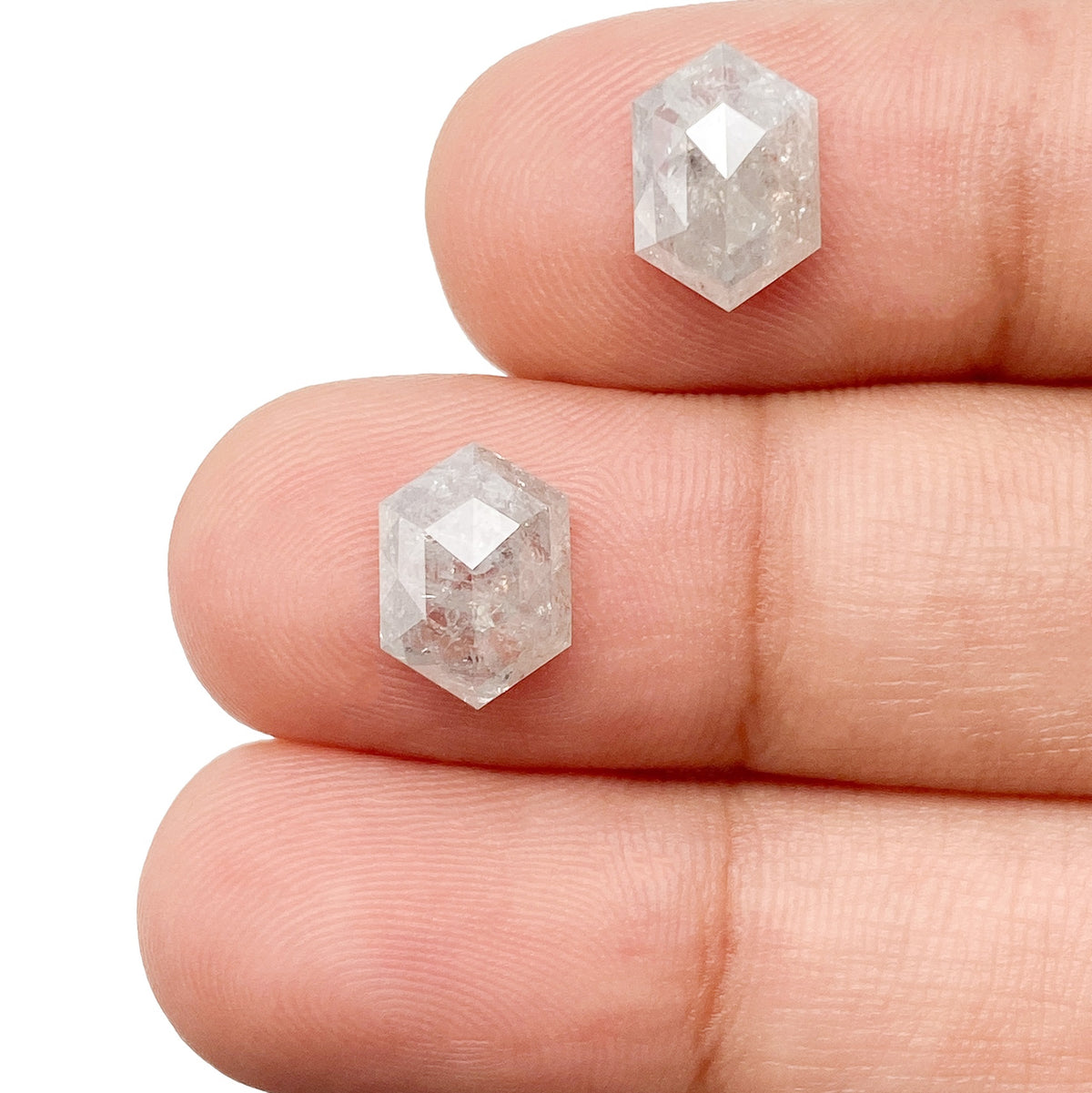 3.38cttw | Rustic Hexagon Shape Rose Cut Diamond Matched Pair - Modern Rustic Diamond