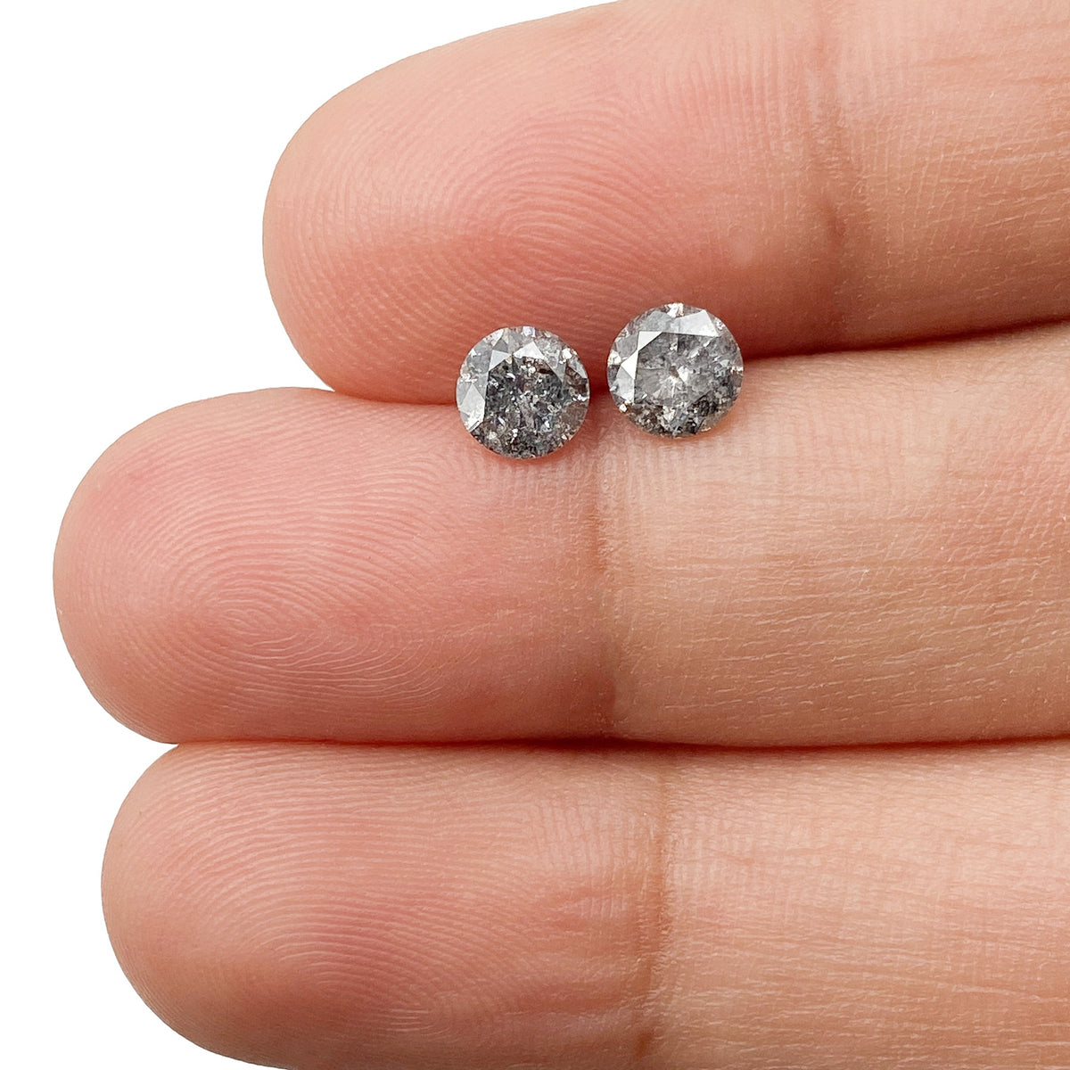 0.89cttw | Salt &amp; Pepper Round Shape Brilliant Cut Diamond Matched Pair - Modern Rustic Diamond