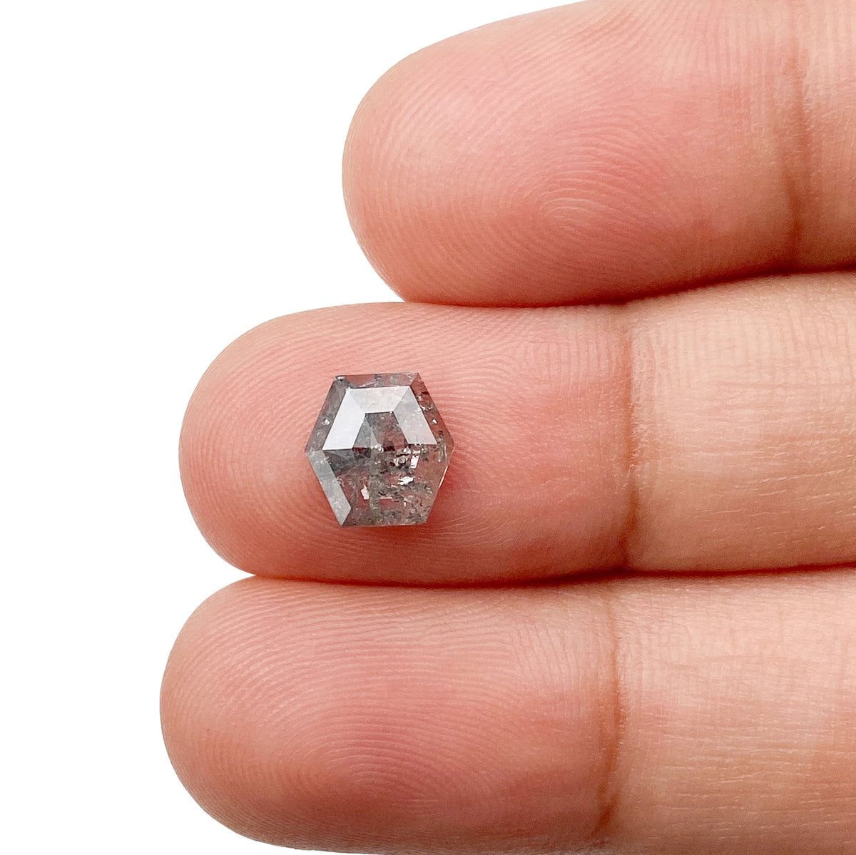 0.78ct | Salt &amp; Pepper Hexagon Shape Rose Cut Diamond - Modern Rustic Diamond