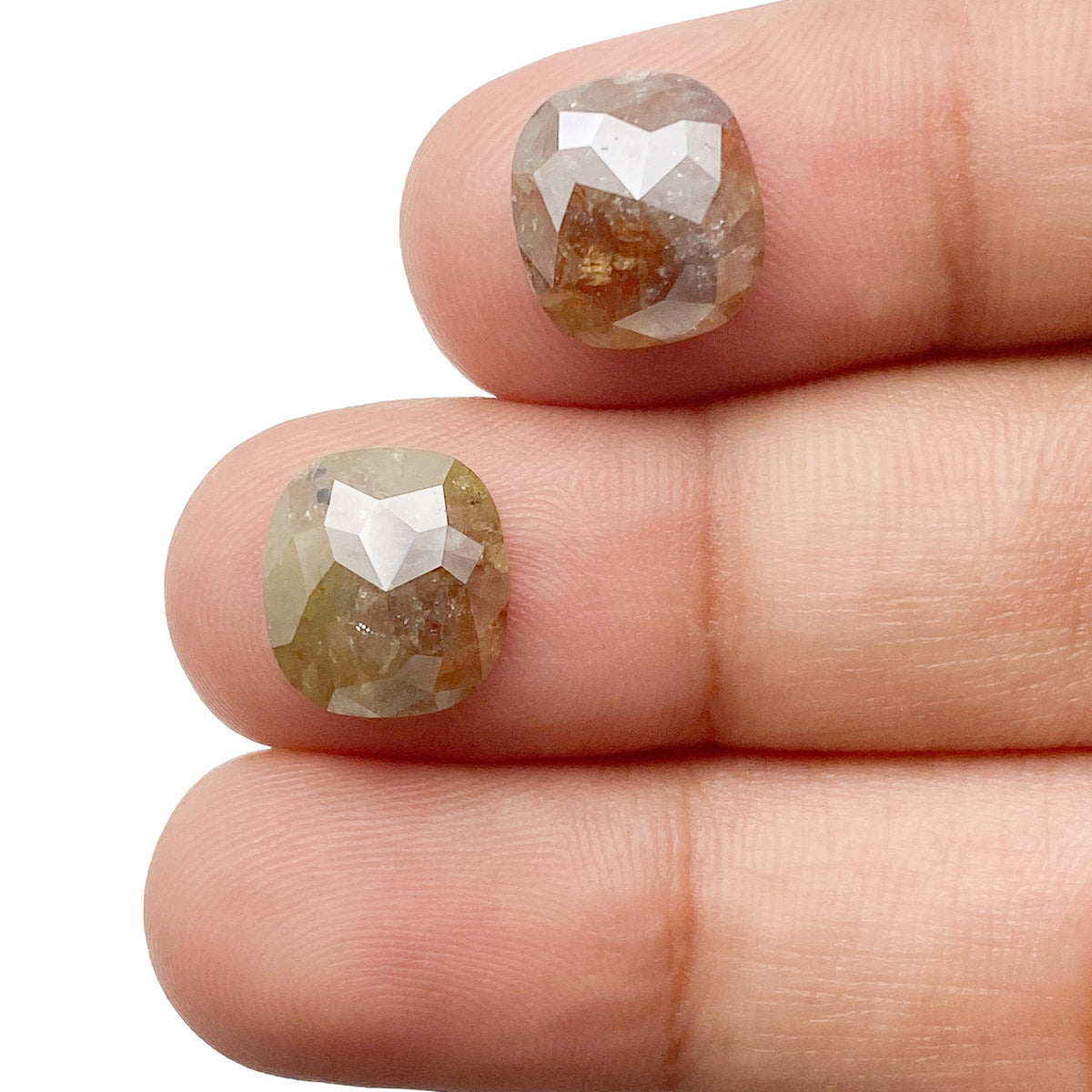 6.42cttw | Rustic  Cushion Shape Rose Cut Diamond Matched Pair - Modern Rustic Diamond