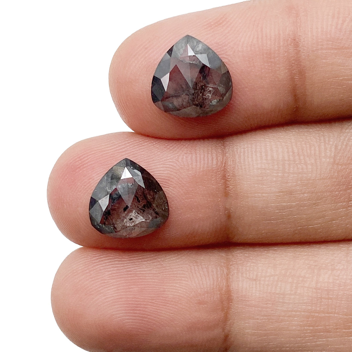 3.15cttw | Salt &amp; Pepper Pear Shape Rose Cut Diamond Matched Pair - Modern Rustic Diamond