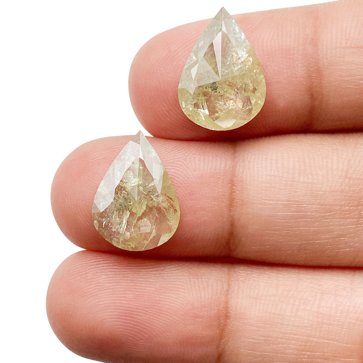 6.12cttw | Salt &amp; Pepper Pear Shape Rose Cut Diamond Matched Pair - Modern Rustic Diamond