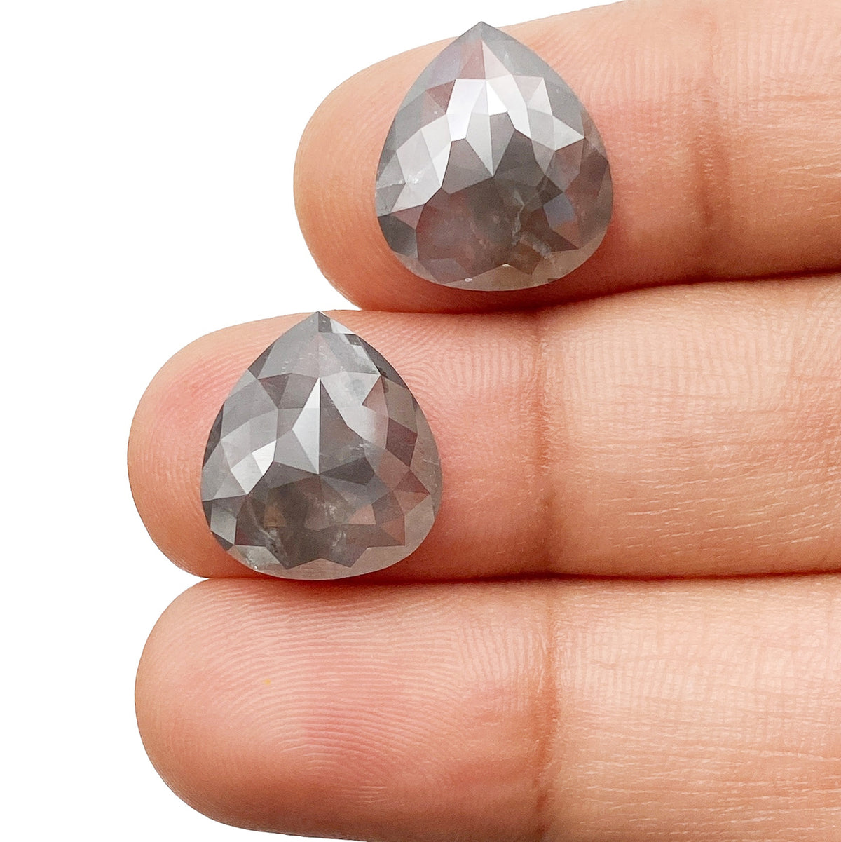 8.34cttw | Salt &amp; Pepper Pear Shape Rose Cut Diamond Matched Pair - Modern Rustic Diamond
