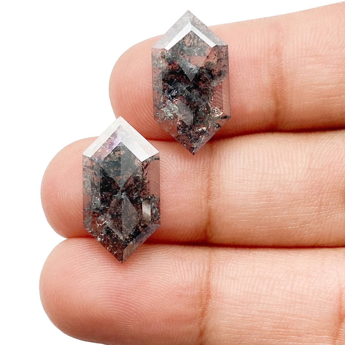 6.14cttw | Rustic Hexagon Shape Rose Cut Diamond Matched Pair - Modern Rustic Diamond