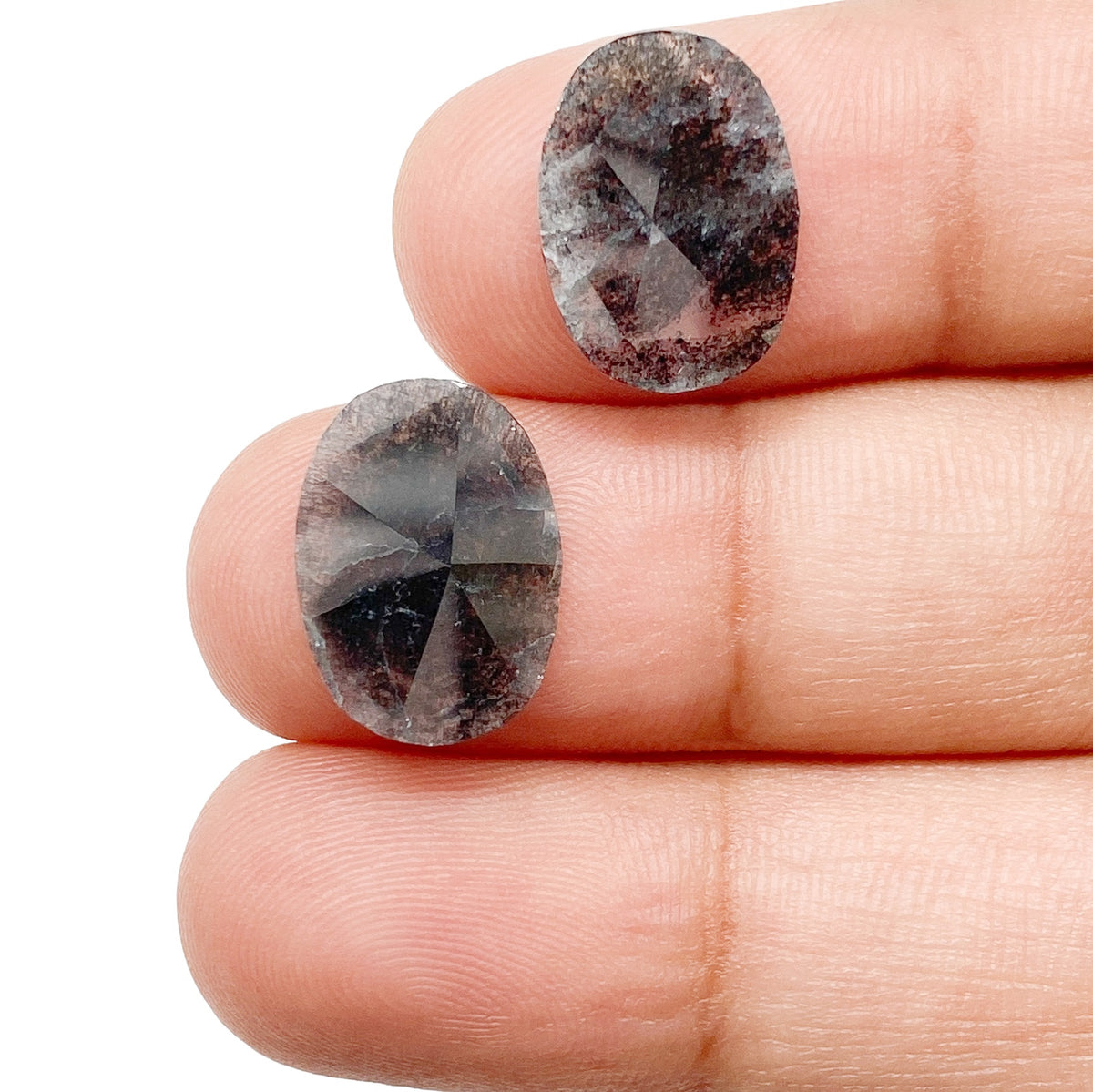 2.70cttw | Salt &amp; Pepper  Oval Shape Rose Cut Diamond Matched Pair - Modern Rustic Diamond