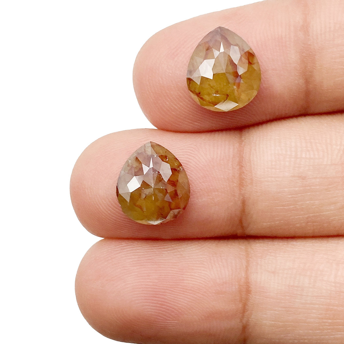 5.76cttw | Salt &amp; Pepper Pear Shape Rose Cut Diamond Matched Pair - Modern Rustic Diamond