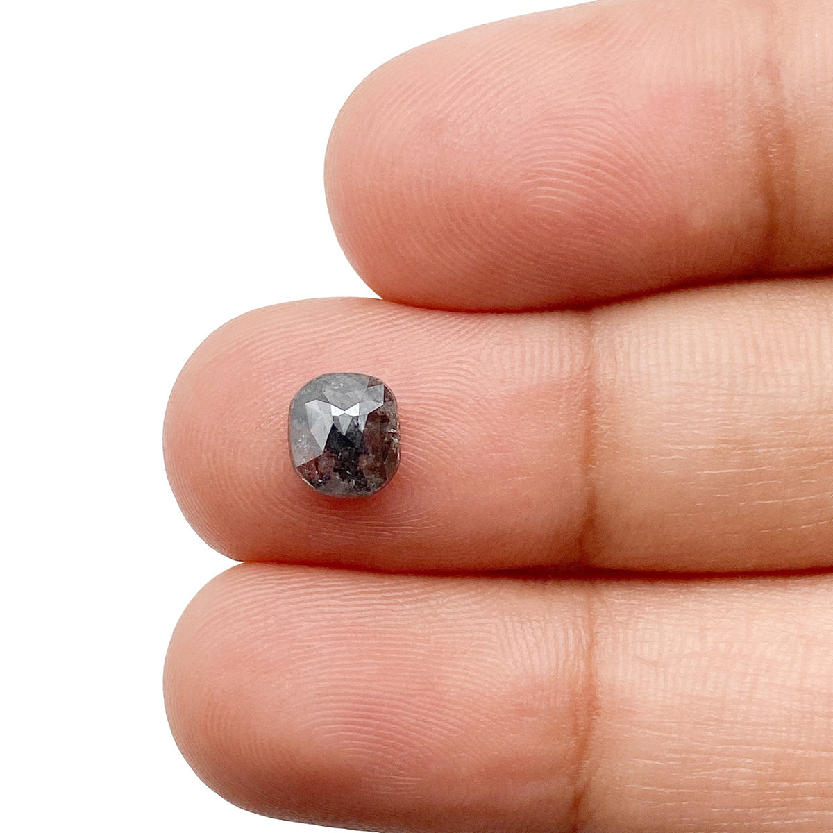 0.96ct | Salt &amp; Pepper Cushion Shape Rose Cut Diamond - Modern Rustic Diamond