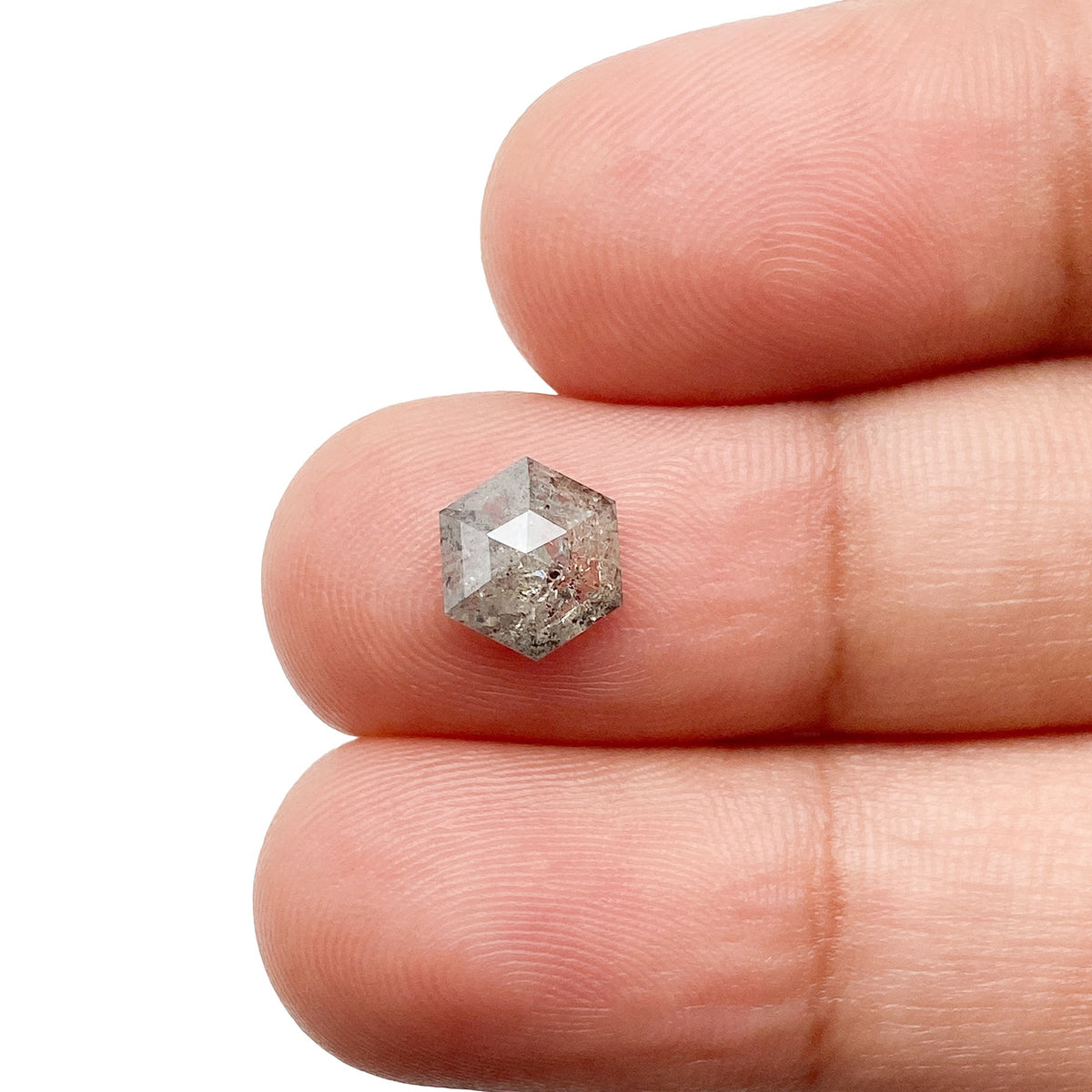 1.11ct | Salt &amp; Pepper Hexagon Shape Rose Cut Diamond - Modern Rustic Diamond