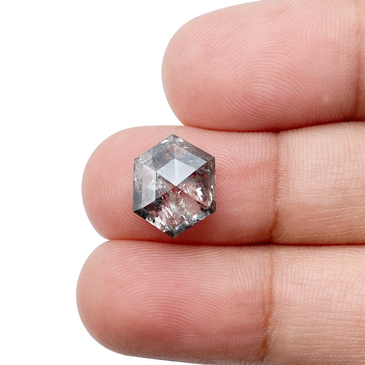 3.70ct | Salt &amp; Pepper Hexagon Shape Rose Cut Diamond - Modern Rustic Diamond