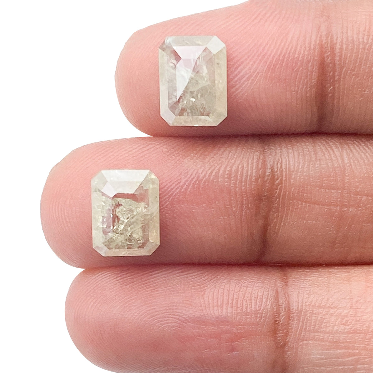 3.51cttw | Salt &amp; Pepper Emerald Shape Rose Cut Diamond Matched Pair - Modern Rustic Diamond