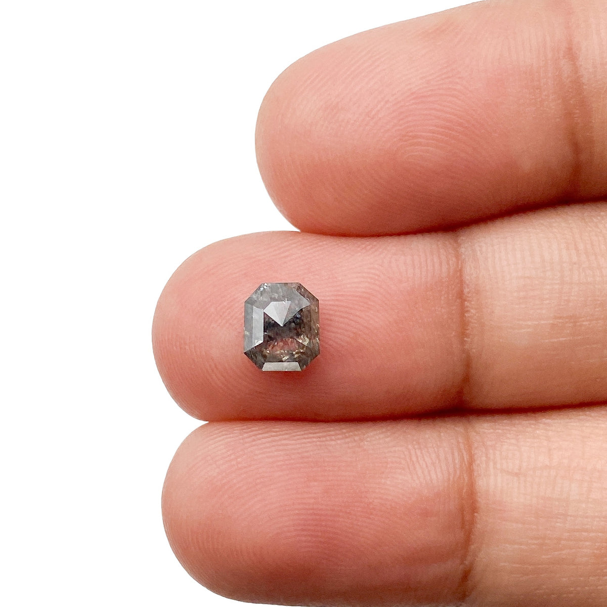 0.79ct | Salt &amp; Pepper Emerald Shape Step Cut Diamond - Modern Rustic Diamond