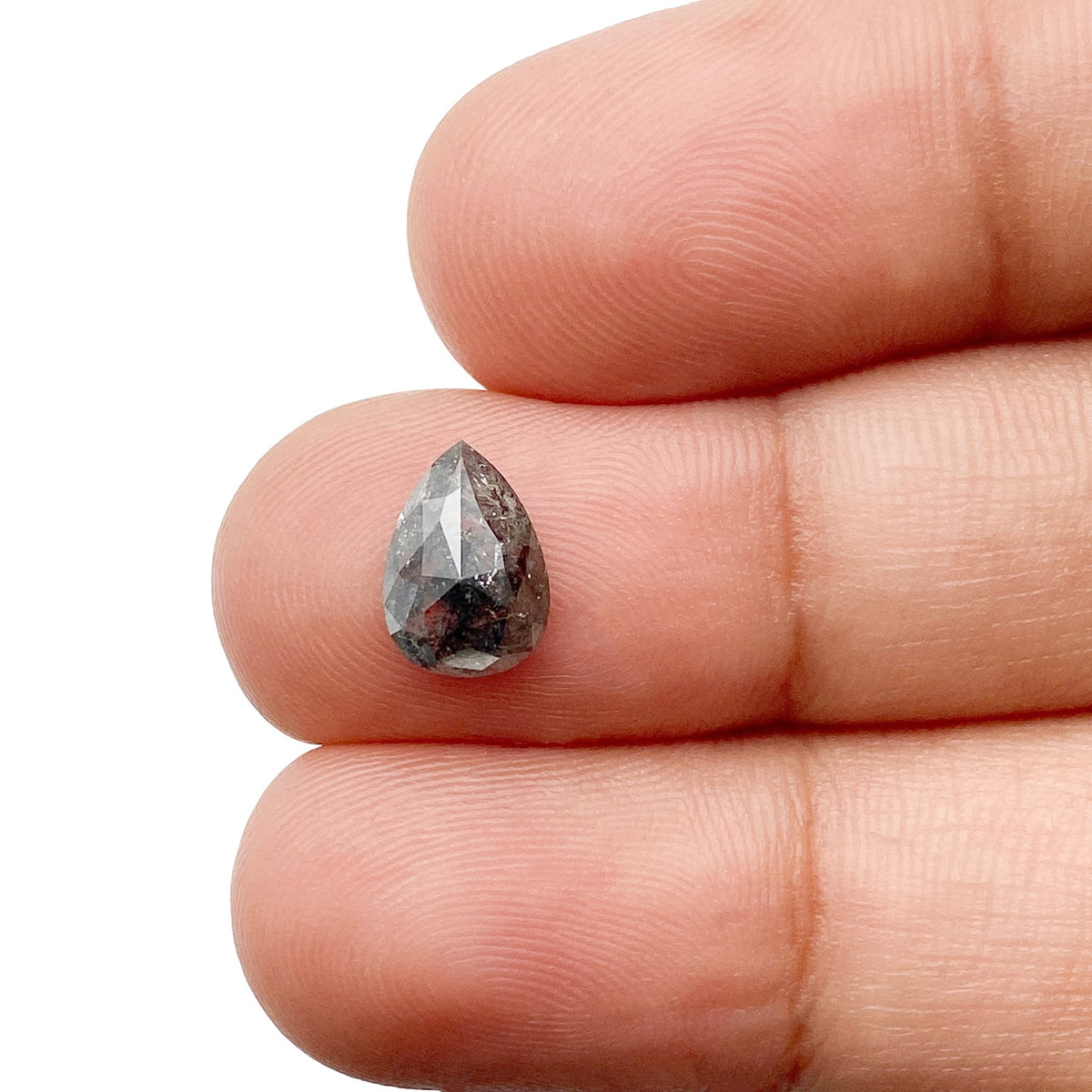 1.04ct | Salt &amp; Pepper Pear Shape Rose Cut Diamond - Modern Rustic Diamond