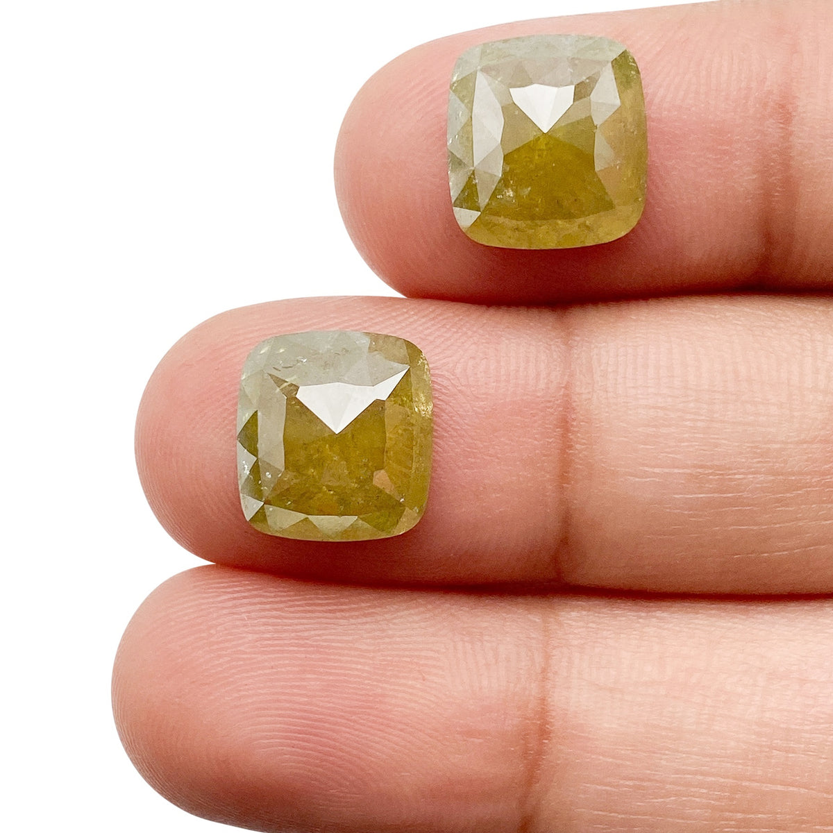 7.34cttw | Salt &amp; Pepper Cushion Shape Rose Cut Diamond Matched Pair - Modern Rustic Diamond