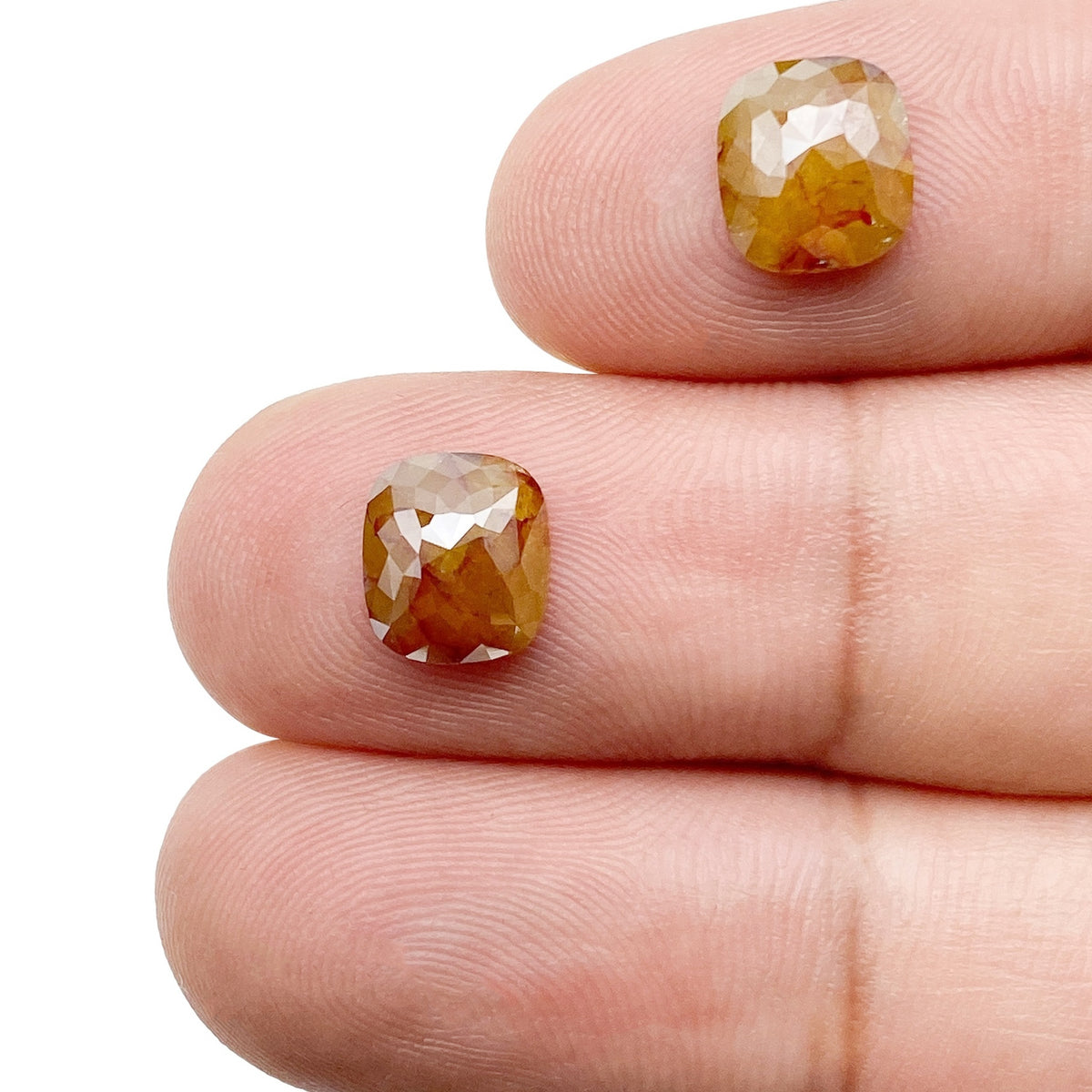 3.52cttw | Salt &amp; Pepper Cushion Shape Rose Cut Diamond Matched Pair - Modern Rustic Diamond