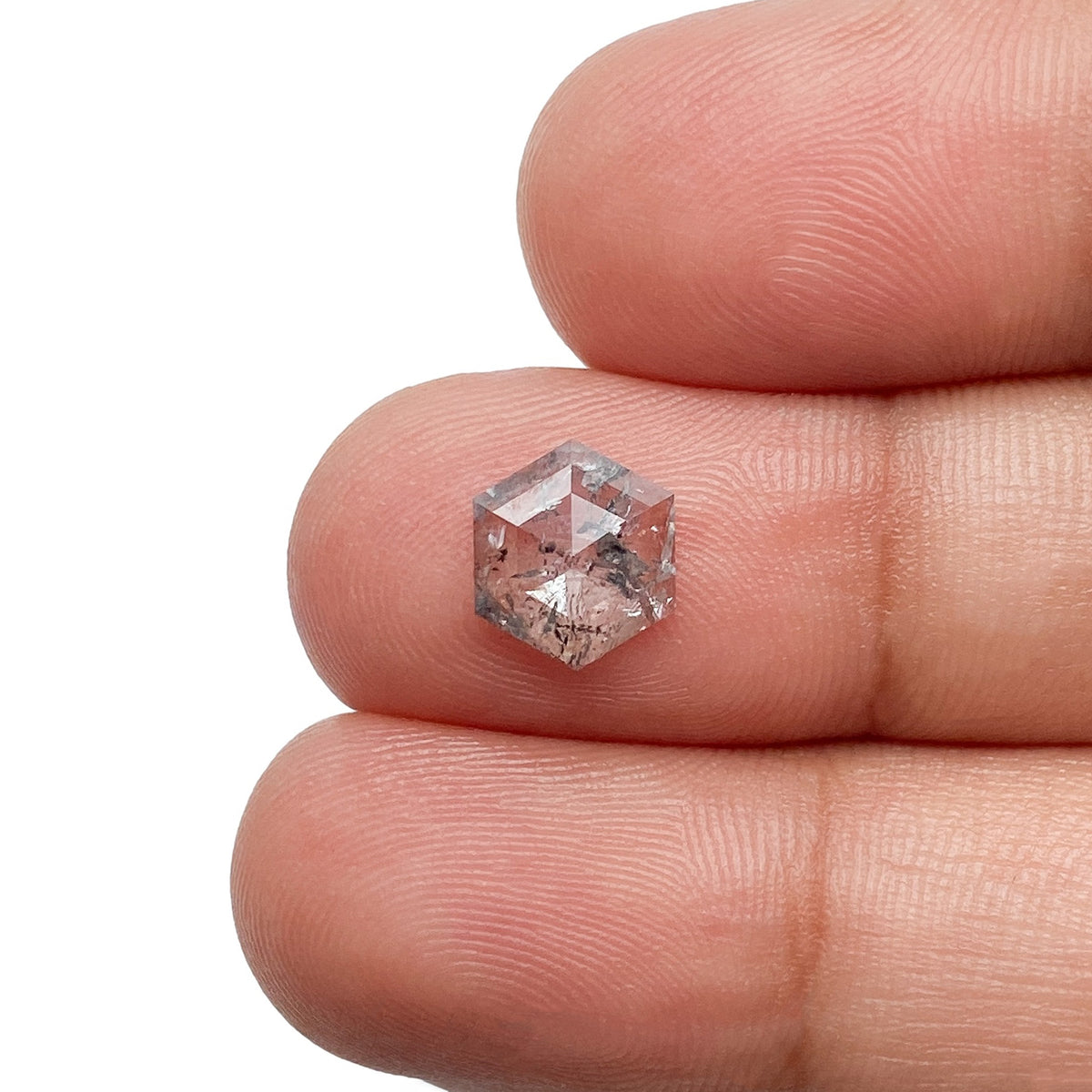 1.04ct | Salt &amp; Pepper Hexagon Shape Rose Cut Diamond - Modern Rustic Diamond
