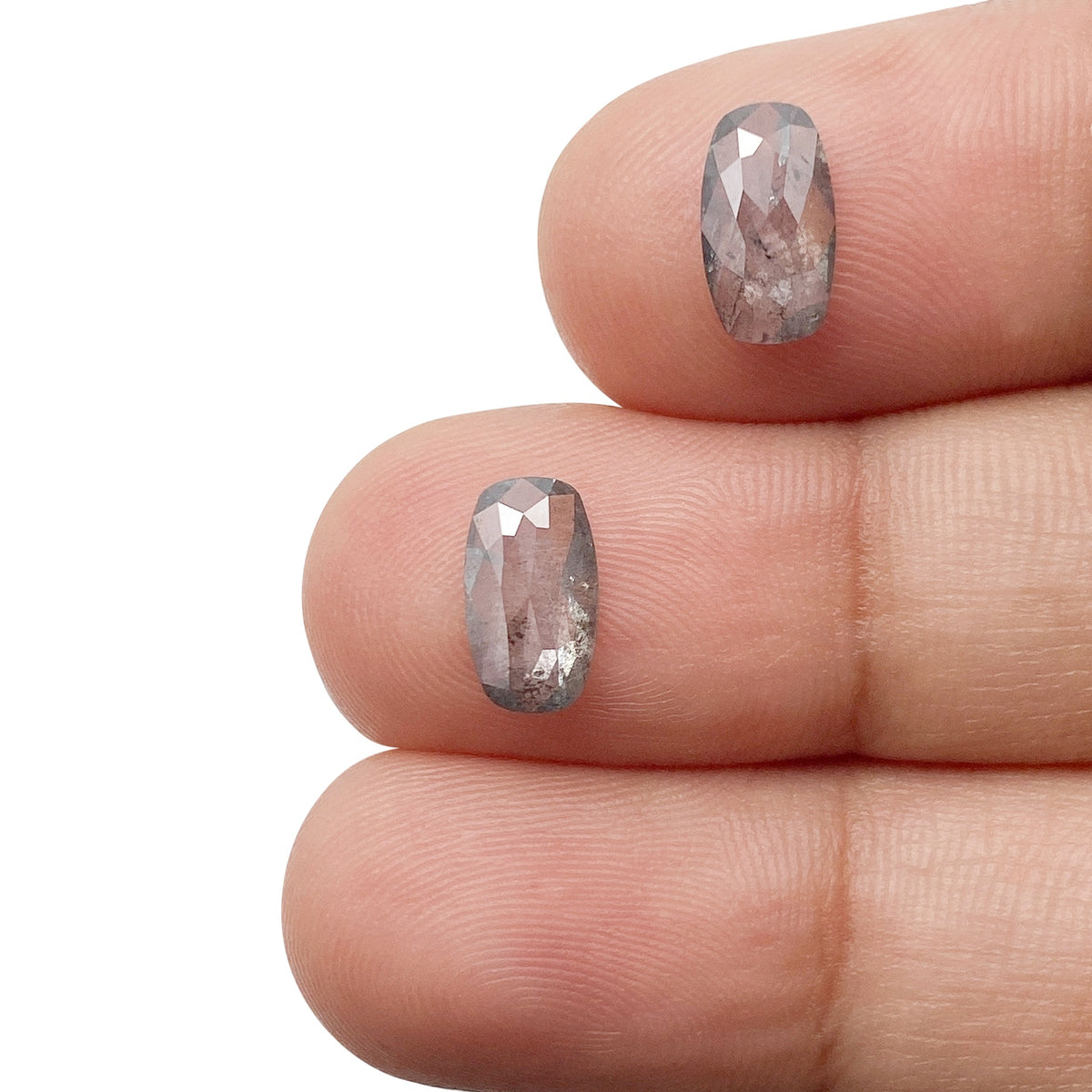 1.36cttw | Salt &amp; Pepper Cushion Shape Rose Cut Diamond Matched Pair - Modern Rustic Diamond