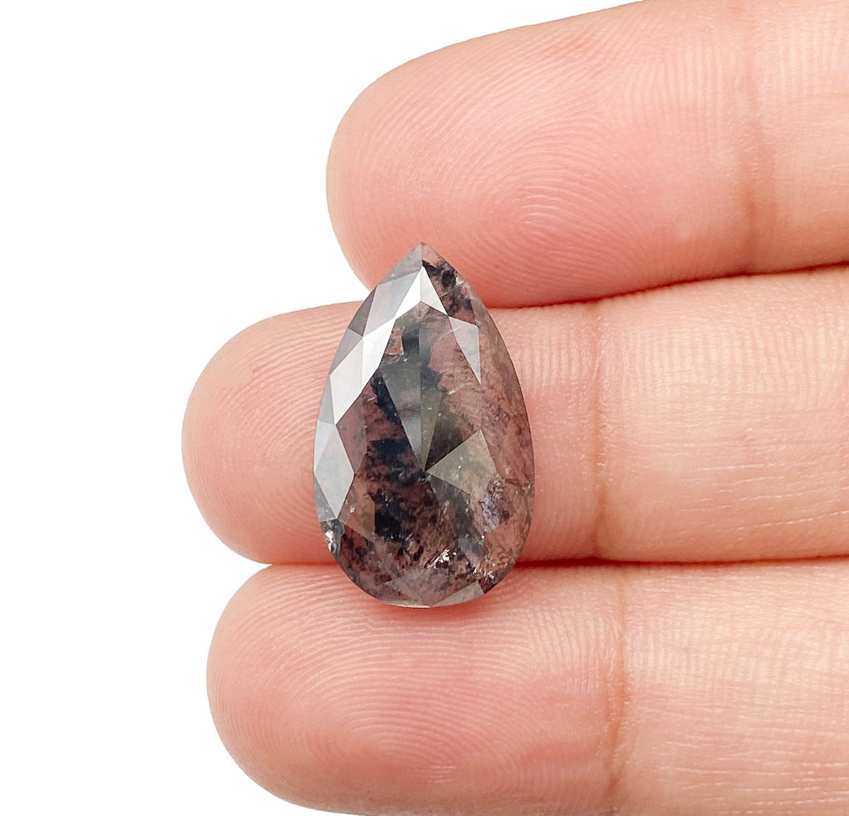 4.41ct | Salt &amp; Pepper Pear Shape Rose Cut Diamond - Modern Rustic Diamond