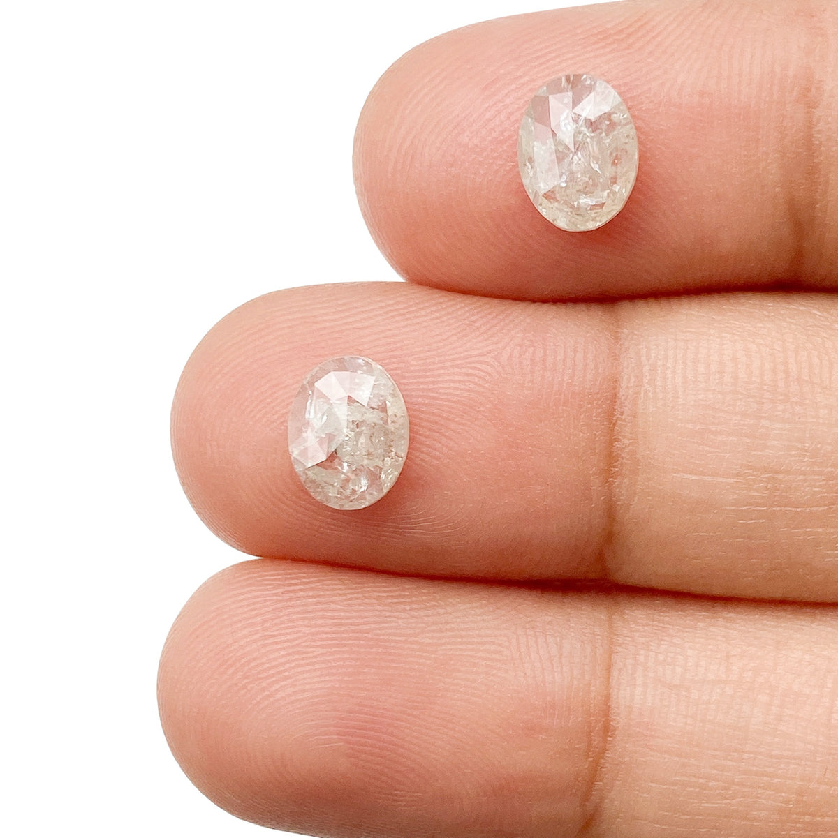 1.56cttw | Salt &amp; Pepper Oval Shape Rose Cut Diamond Matched Pair - Modern Rustic Diamond