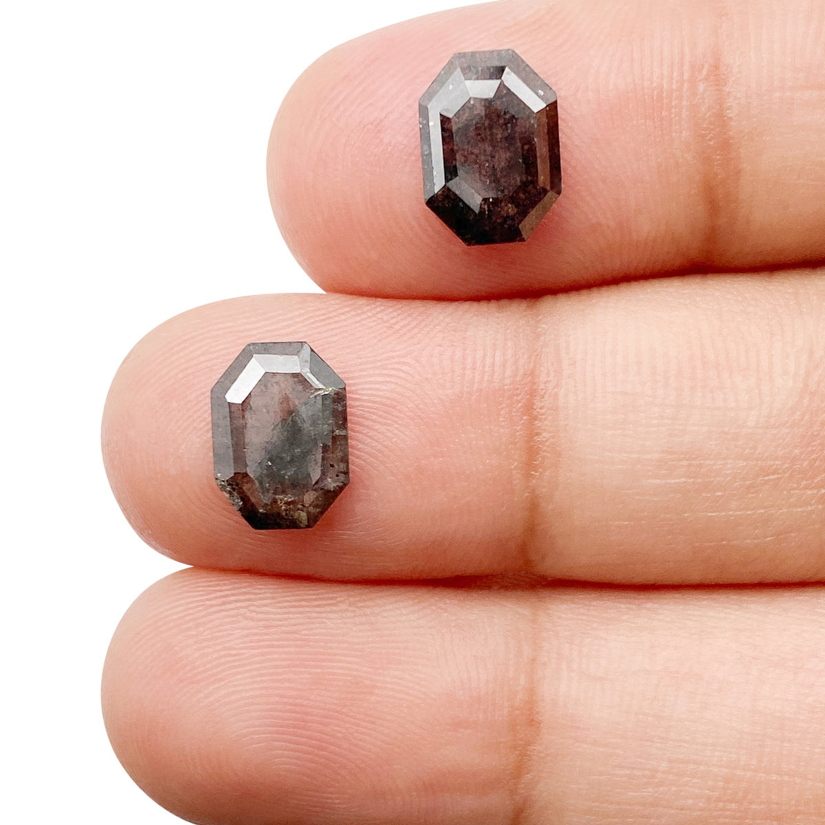 2.03cttw | Rustic  Octagonal Shape Rose Cut Diamond Matched Pair - Modern Rustic Diamond